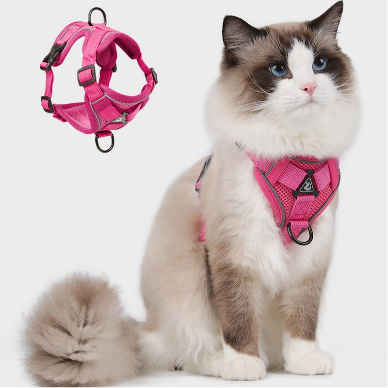 猫 ハーネス リード セット 猫用ハーネス 猫用リード 猫用胴輪 ベスト型 POMバックル 脱走防止