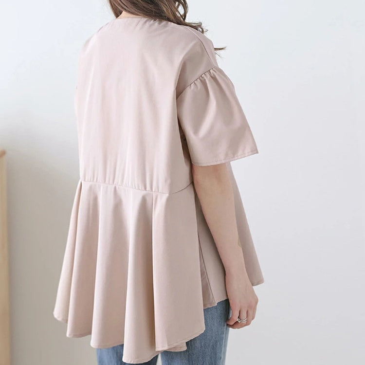 パフスリーブ ブラウス バルーンスリーブ シャツ 半袖 ストライプシャツ トップス