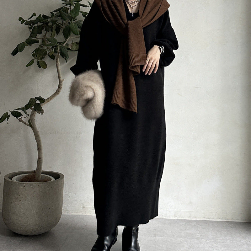 ニットワンピース レディース レイヤード スカート ニット セーター スカート スリット