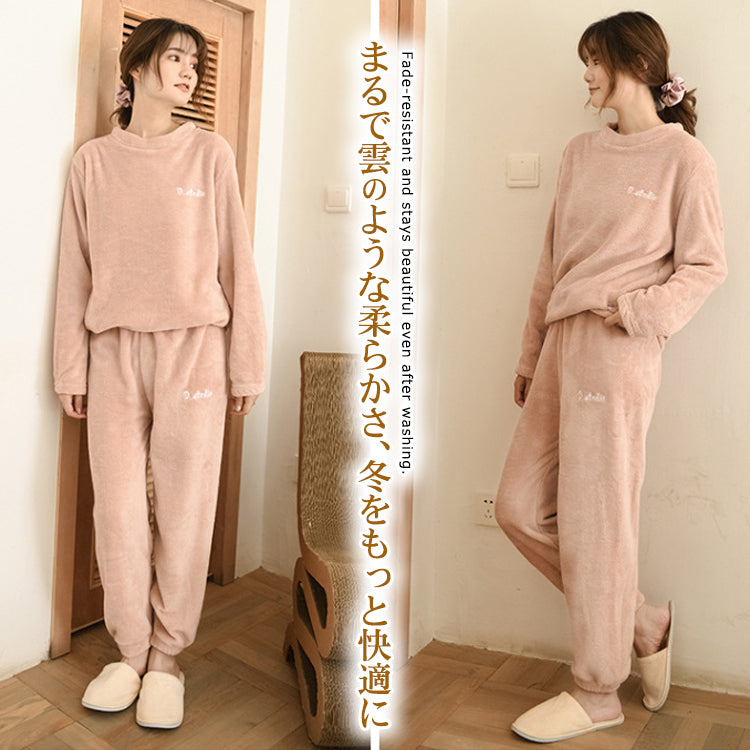 ルームウェア 長袖 上下セット フード付き ゆったり もこもこ レディース 冬用無地 パジャマ