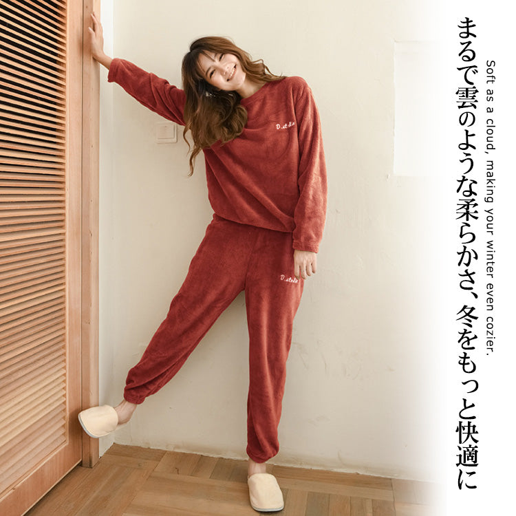 ルームウェア 長袖 上下セット フード付き ゆったり もこもこ レディース 冬用無地 パジャマ