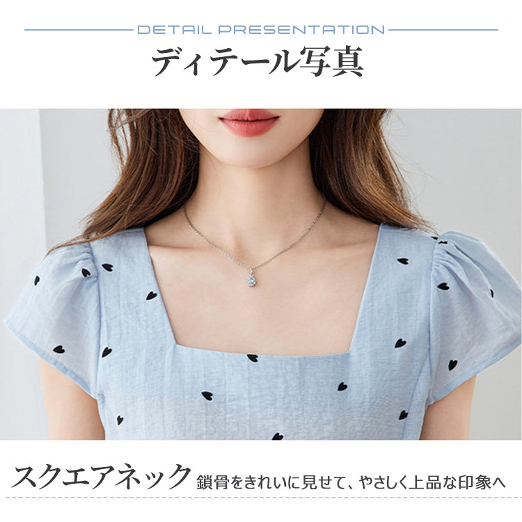 レディースブラウス 半袖 方領 スクエアネック ウエストマーク シャーリング
