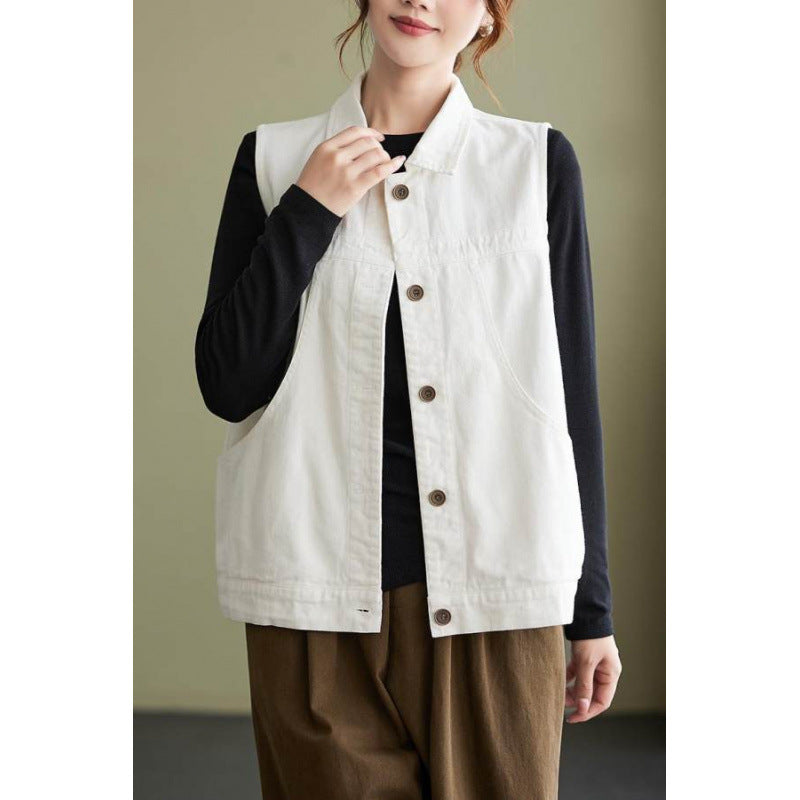デニム ノースリーブ ベスト レディース 春秋 前開き アウター トップス ジレ レイヤード