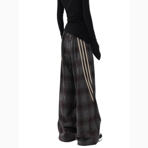チェックパンツ レディース ワイドパンツ ストレートパンツ グレンチェック