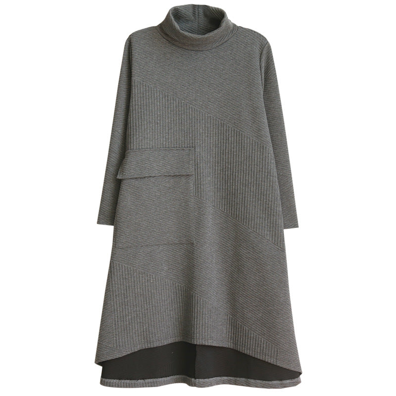 ニットワンピ ワンピース ニット 秋冬 長袖 ハイネック デザイン感 厚手 ロング丈 ゆったり