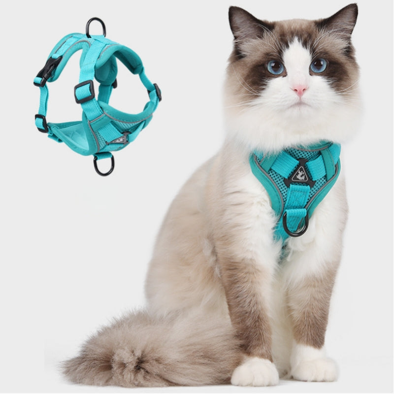 猫 ハーネス リード セット 猫用ハーネス 猫用リード 猫用胴輪 ベスト型 POMバックル 脱走防止