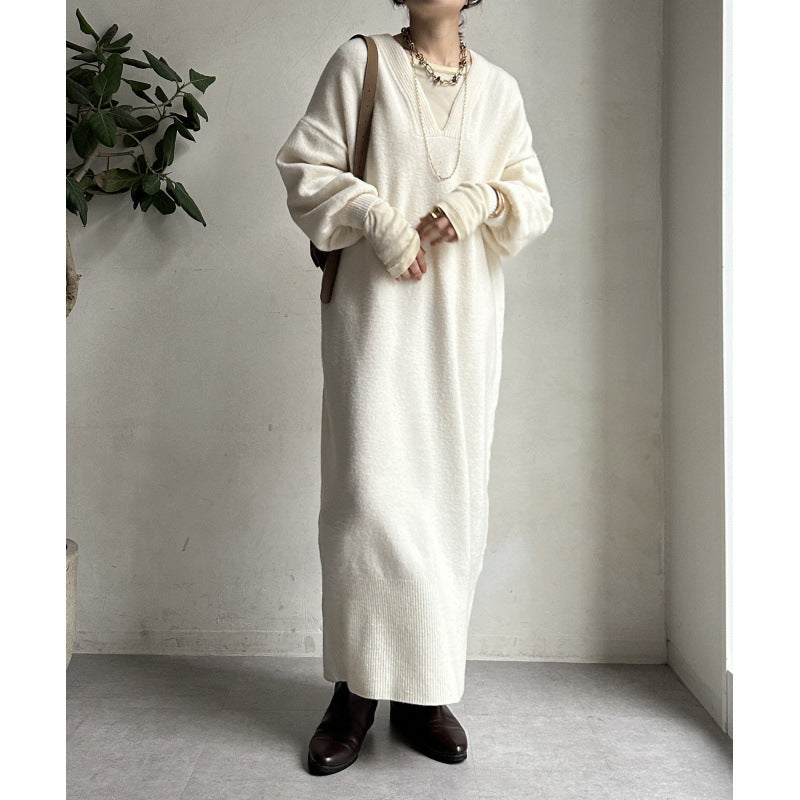 ニットワンピース レディース レイヤード スカート ニット セーター スカート スリット