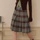 スカート レディース ヴィンテージ チェック柄 プリーツスカート グリーン エレガント