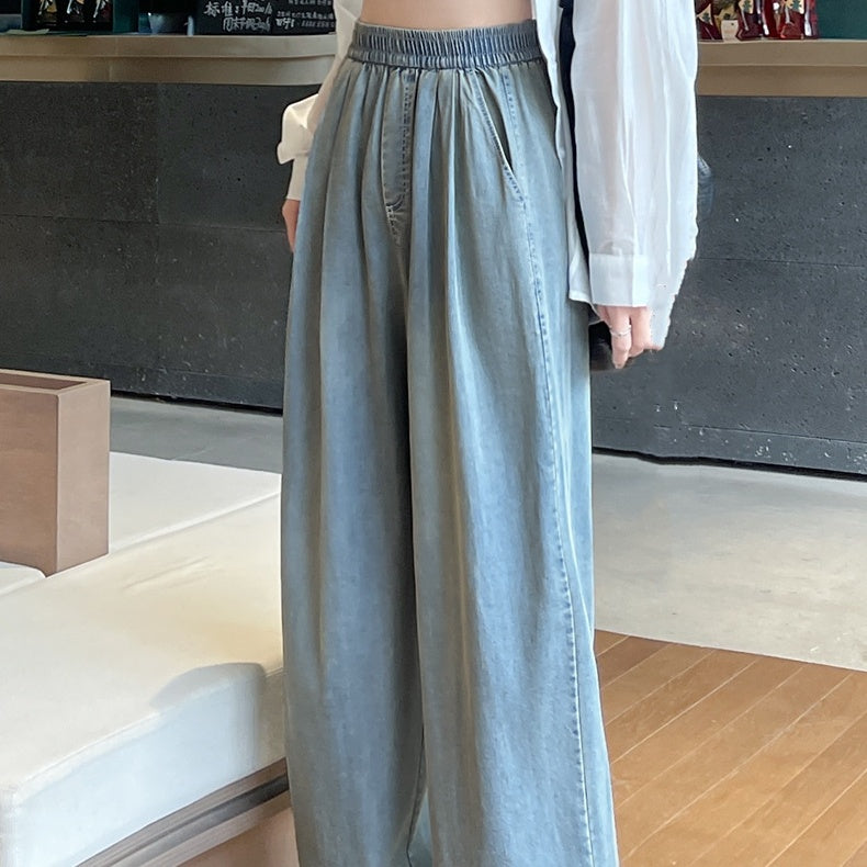 ワイドデニムパンツ レディース 春夏 テンセルデニム 小柄対応 ゆったりパンツ 垂感