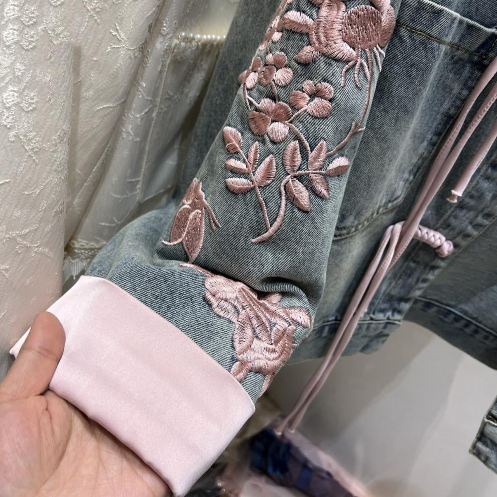 デニムジャケット レディース 盤扣 チャイナ風 レイヤード風 アウター ヴィンテージ