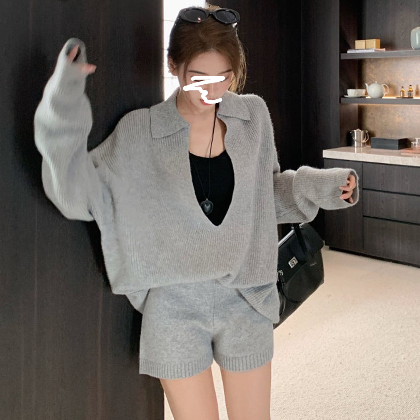 ニット2点セット パンツスーツ レディース  ボトムス ロング ストレッチあり ロング 厚い 春 秋