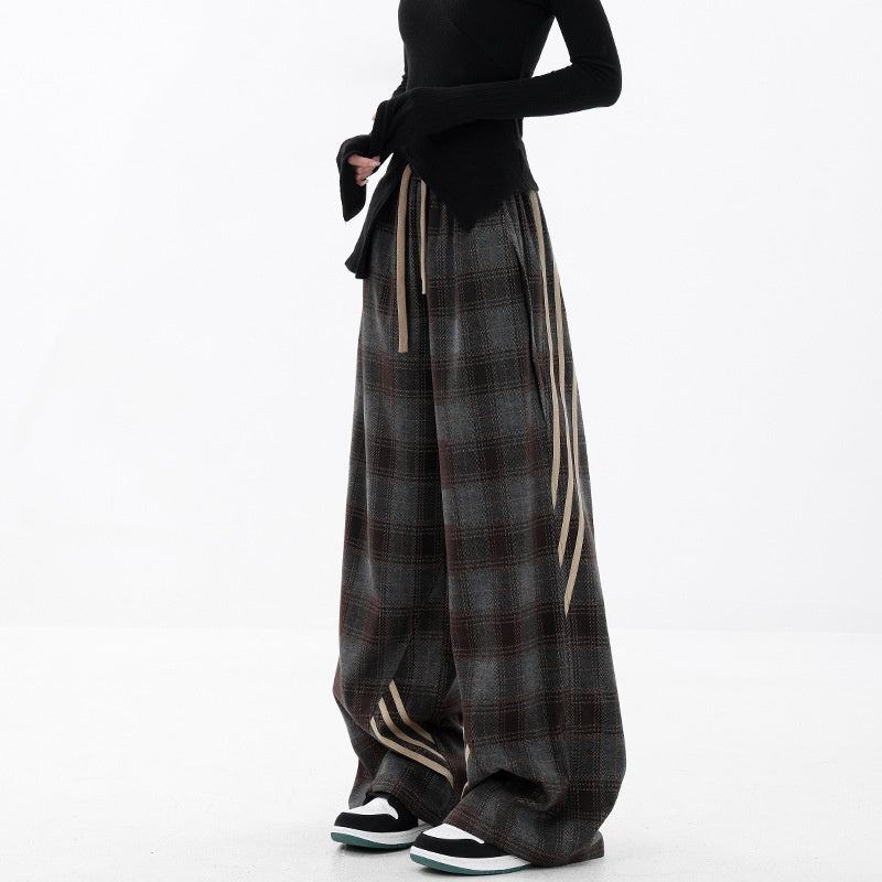 チェックパンツ レディース ワイドパンツ ストレートパンツ グレンチェック