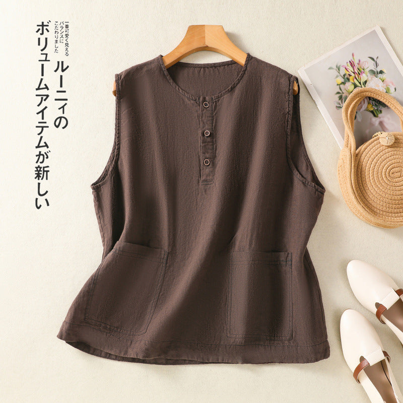 ベスト ジレ レディース トップス コットンリネン 大きいサイズ 夏 カジュアル