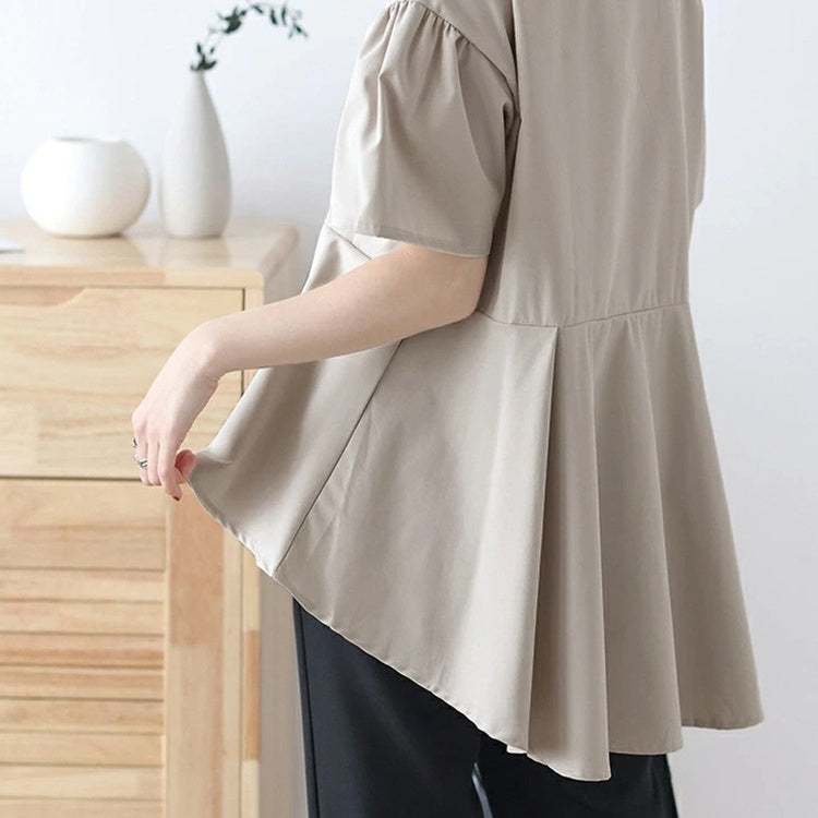 パフスリーブ ブラウス バルーンスリーブ シャツ 半袖 ストライプシャツ トップス