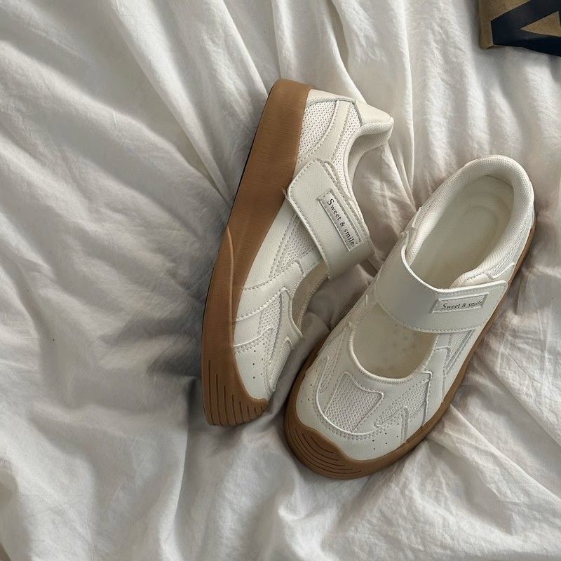 スニーカー メリージェーン マジックテープ シューズ レディース 夏用 通気性 メッシュ