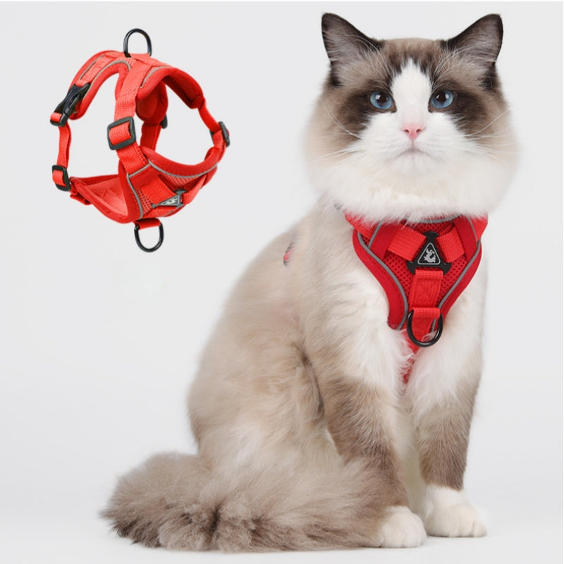 猫 ハーネス リード セット 猫用ハーネス 猫用リード 猫用胴輪 ベスト型 POMバックル 脱走防止