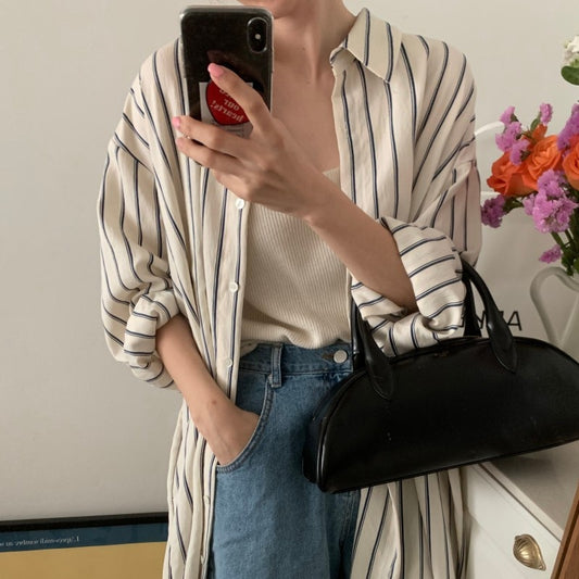 ストライプシャツ ブラウス ワンピース トップス レディース オーバーシャツ