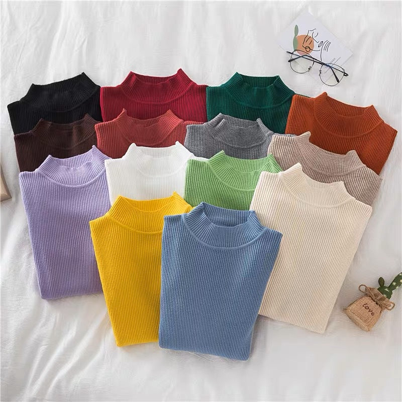 ニット インナー リブニット 個性的 タートルネック ハイネック 軽量 トップス レディース 洗える