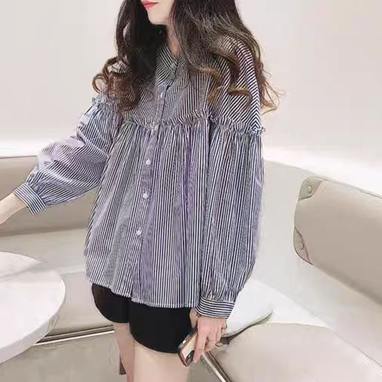ブラウス  シャツ  長袖  ストライプシャツ トップス  体型カバー