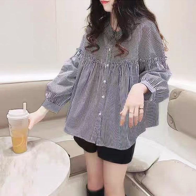 ブラウス  シャツ  長袖  ストライプシャツ トップス  体型カバー