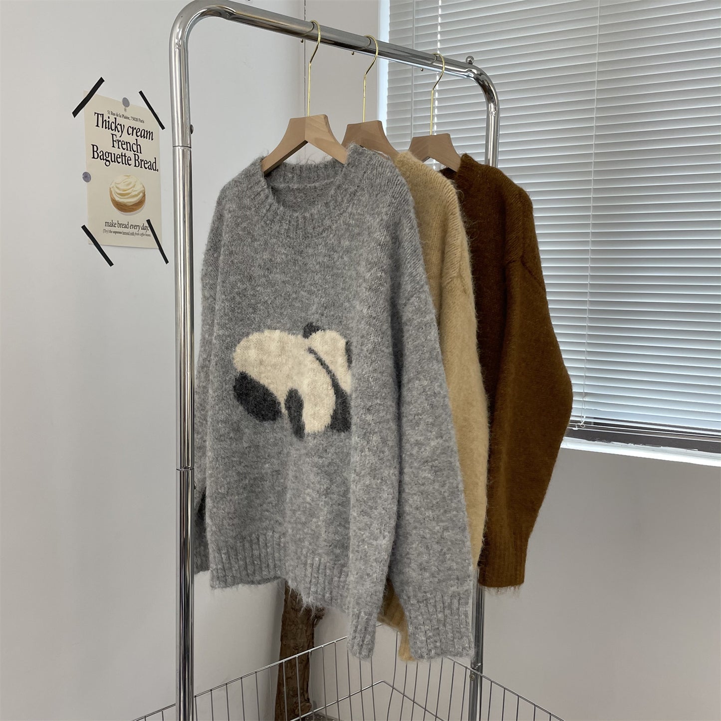 セーター ニットトップス ニットパーカー カシミヤセーター ポロ 柔らかい パンダ