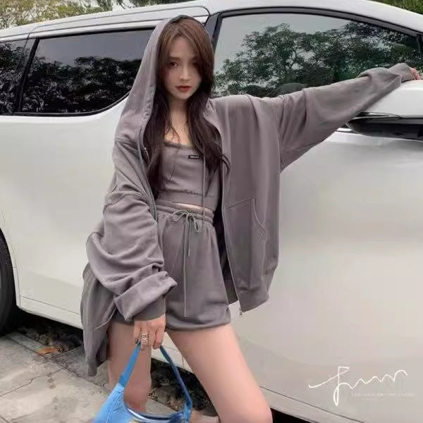 スポーツウェア レディース セットアップ 3点セット ジムウェア 夏 パーカー