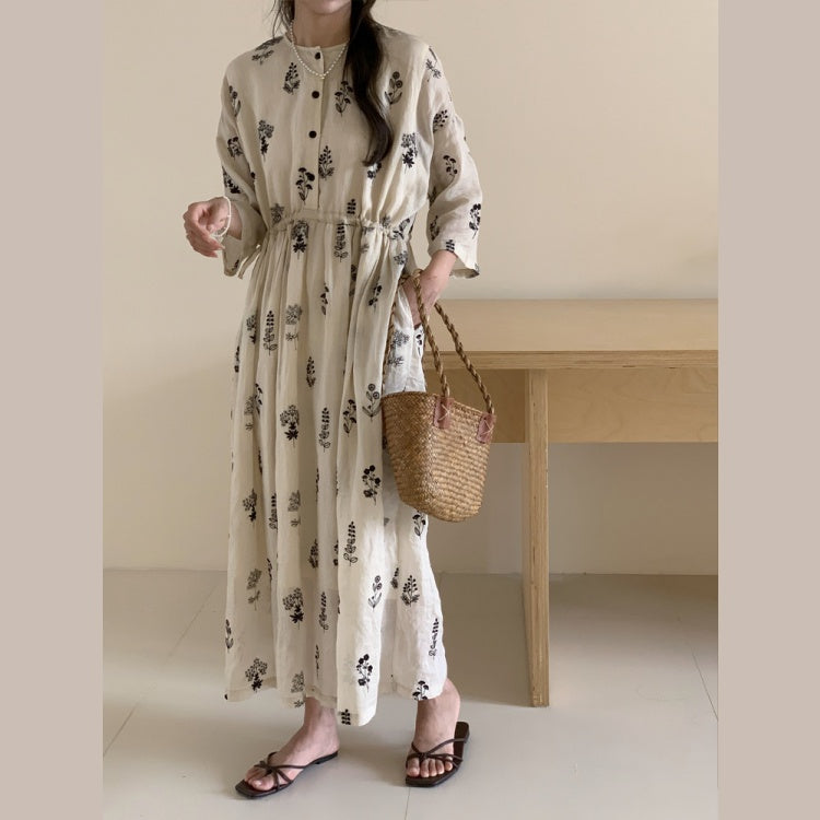 ワンピース レディース ロングワンピース ロング丈 花柄 亜麻 綿麻 ナチュラル