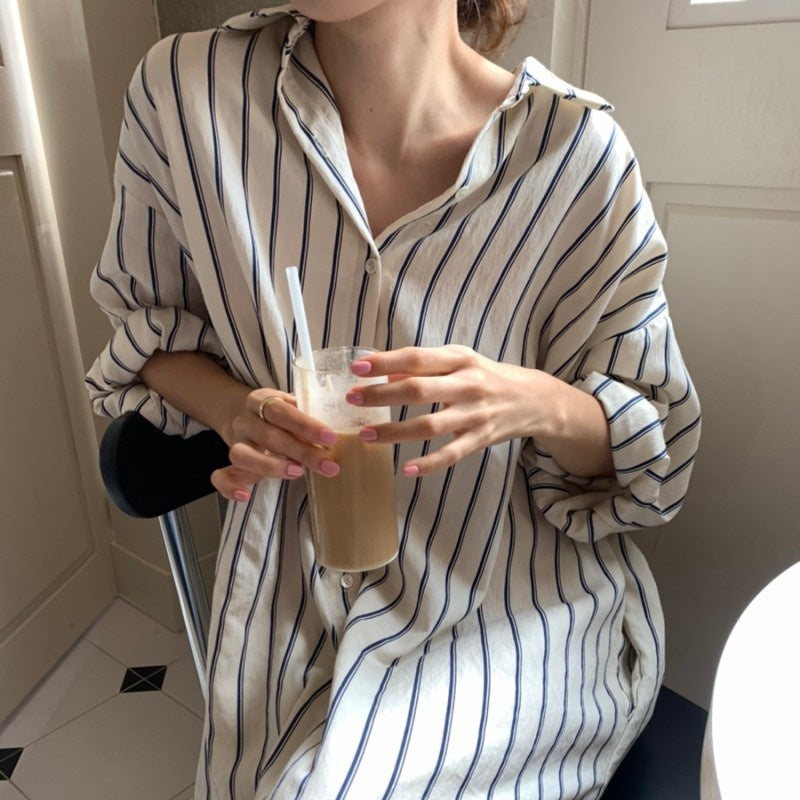 ストライプシャツ ブラウス ワンピース トップス レディース オーバーシャツ