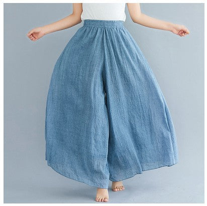 麻混ワイドパンツ  ガウチョパンツ  フレアワイドパンツ リネンパンツ