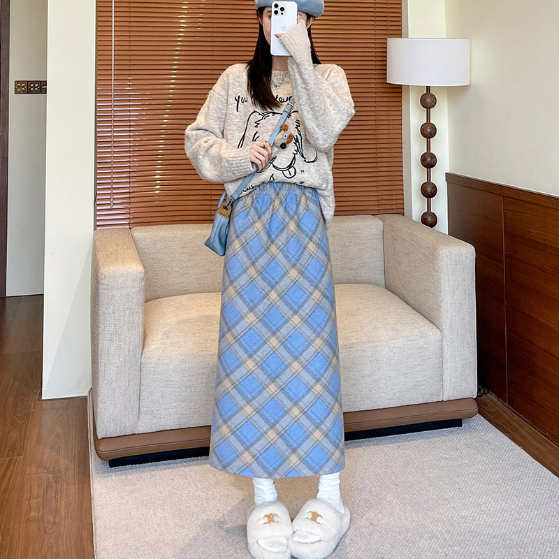 タイトスカート チェックスカート フレアロングスカート 裏起毛スカート ロングスカート