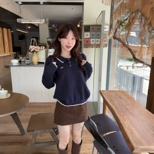 ニット レディース 襟付きニット ポロニット 長袖 秋冬 配色