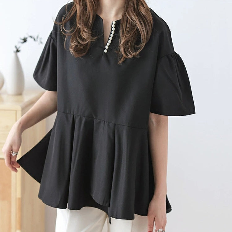 パフスリーブ ブラウス バルーンスリーブ シャツ 半袖 ストライプシャツ トップス