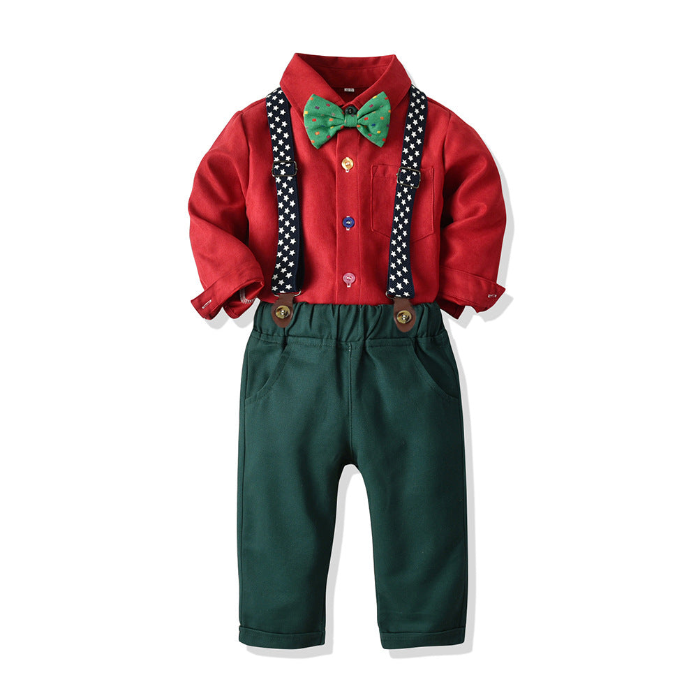 シャツセットアップ ネクタイ クリスマス セットアップ サロペット 長袖 パンツ