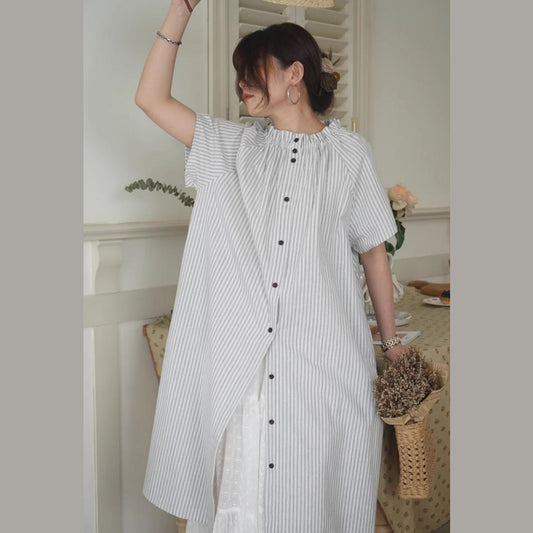シャツ ブラウス ロングシャツ クルーネックシャツ 彼シャツ トップス