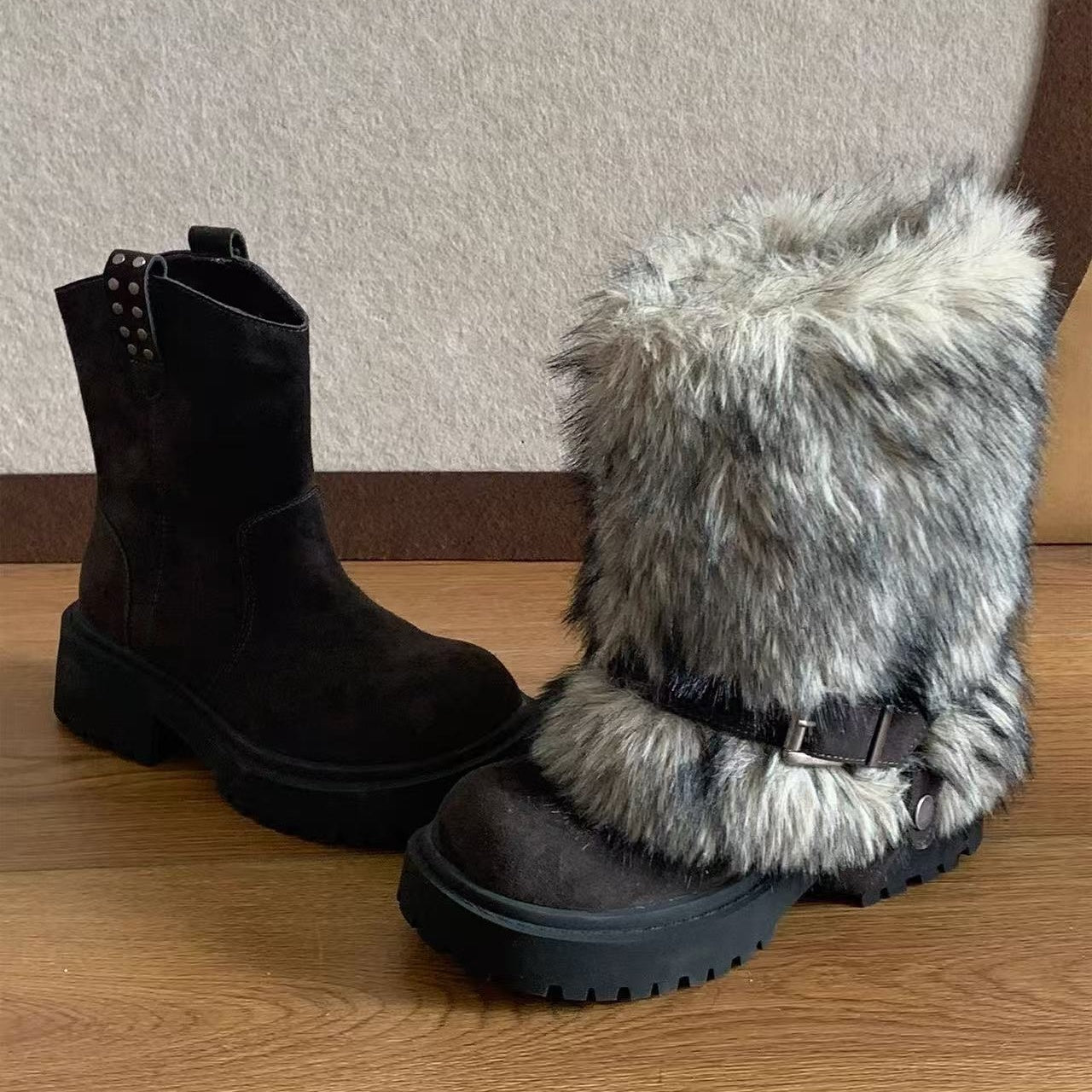 レディース ブーツ 冬 雪靴 ショートブーツ 防滑 裏起毛 ふわふわ ボア 厚手 保温 あったか 2way