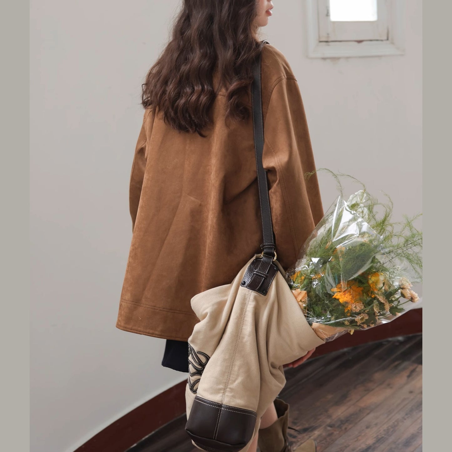 ジャケット 両面着 高級感 コート チェック柄 リバーシブル 立ち襟 皮革風 スエード