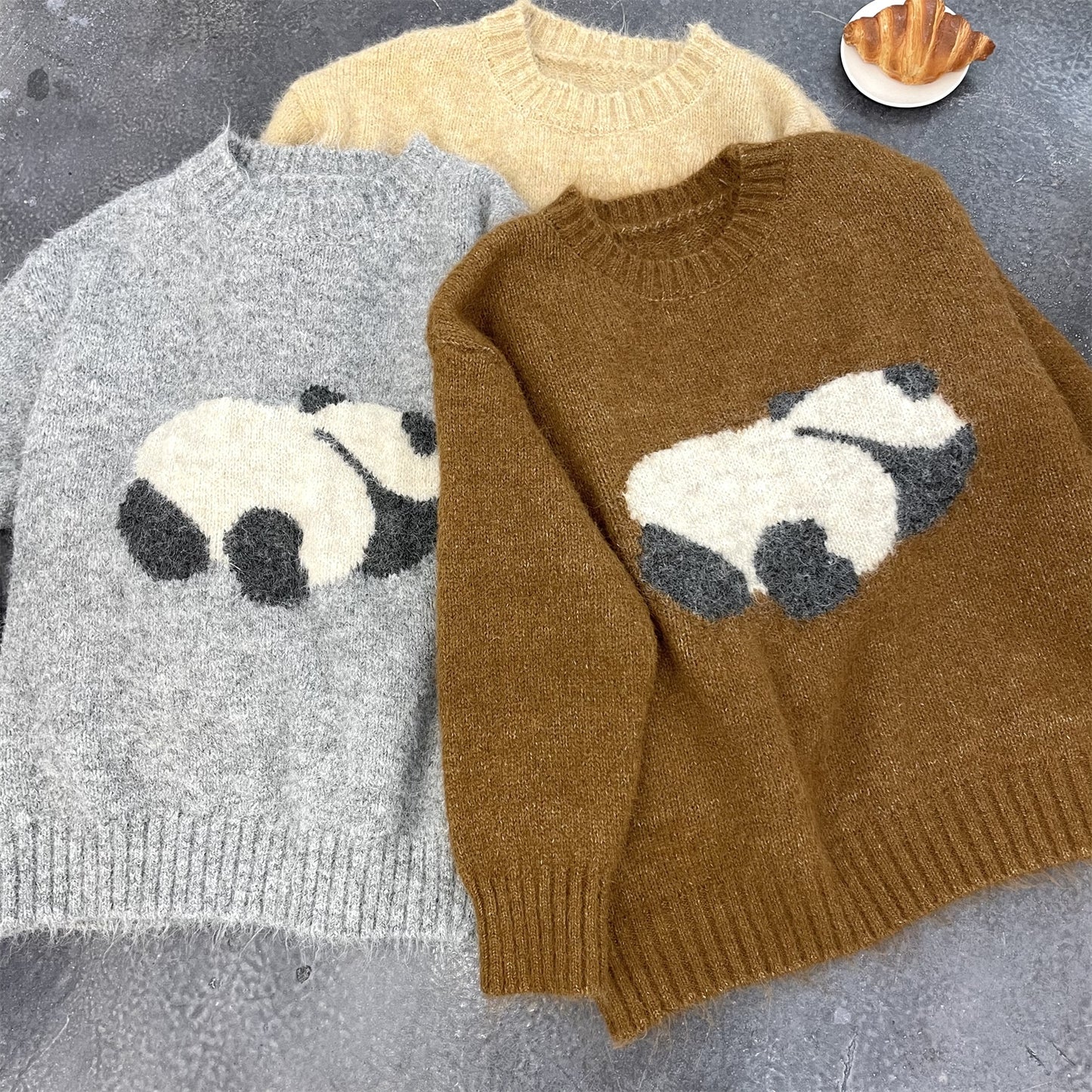 セーター ニットトップス ニットパーカー カシミヤセーター ポロ 柔らかい パンダ