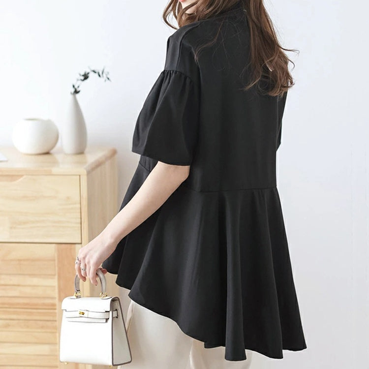 パフスリーブ ブラウス バルーンスリーブ シャツ 半袖 ストライプシャツ トップス