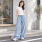 ワイドパンツ レディース カーブシルエット 配色ステッチ ハイウエスト 総ゴム