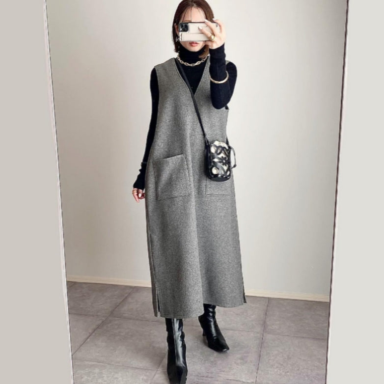 ジャンパースカート ニットワンピース レディース レイヤード トップス