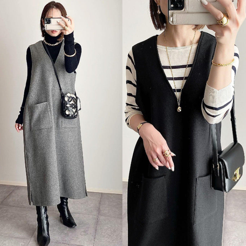 ジャンパースカート ニットワンピース レディース レイヤード トップス