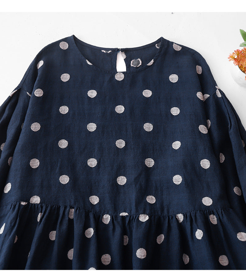 ドット柄ロングワンピース レディース 長袖  夏 マキシワンピース カジュアル