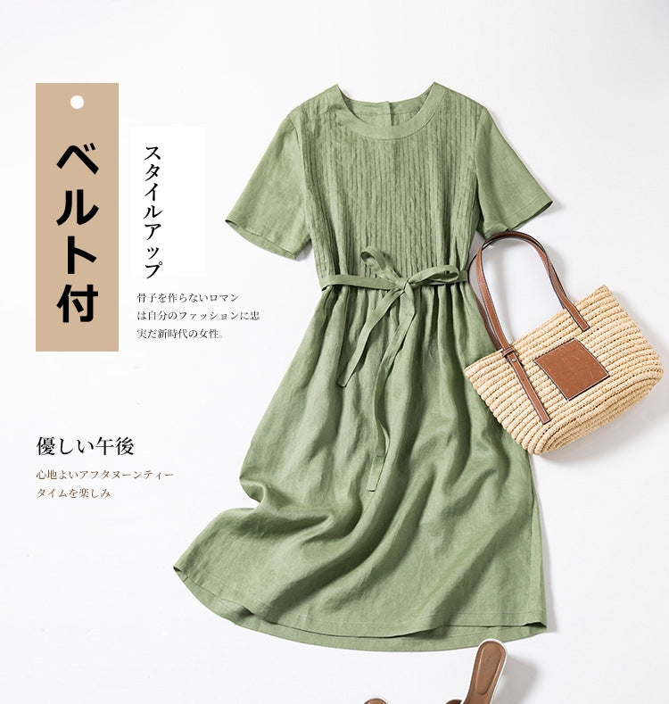 ワンピース プリーツ レディースワンピース デザイン 夏 ウエストシャーリング