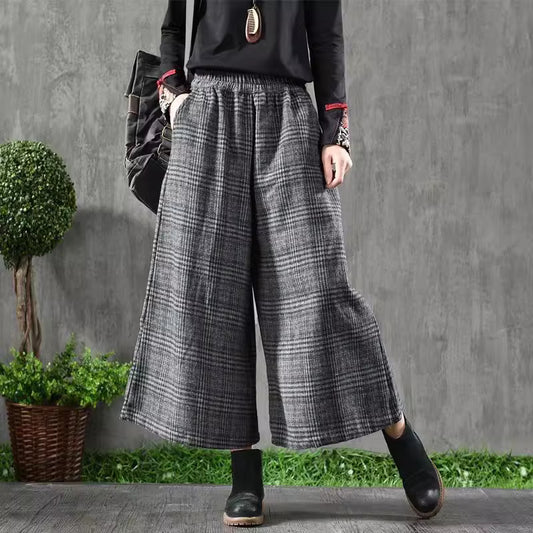 チェッカーフラッグ チェック ワイドパンツ 八分丈 レディース ダンス ストレートパンツ