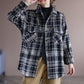 ドロップショルダーチェックシャツ チェック長袖シャツ トップス ブラウス レディース