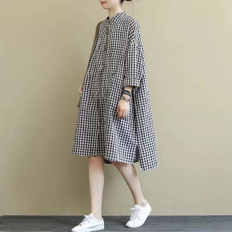 チェックシャツ ブラウス ワンピース トップス レディース オーバーシャツ 長袖シャツ ロングシャツ