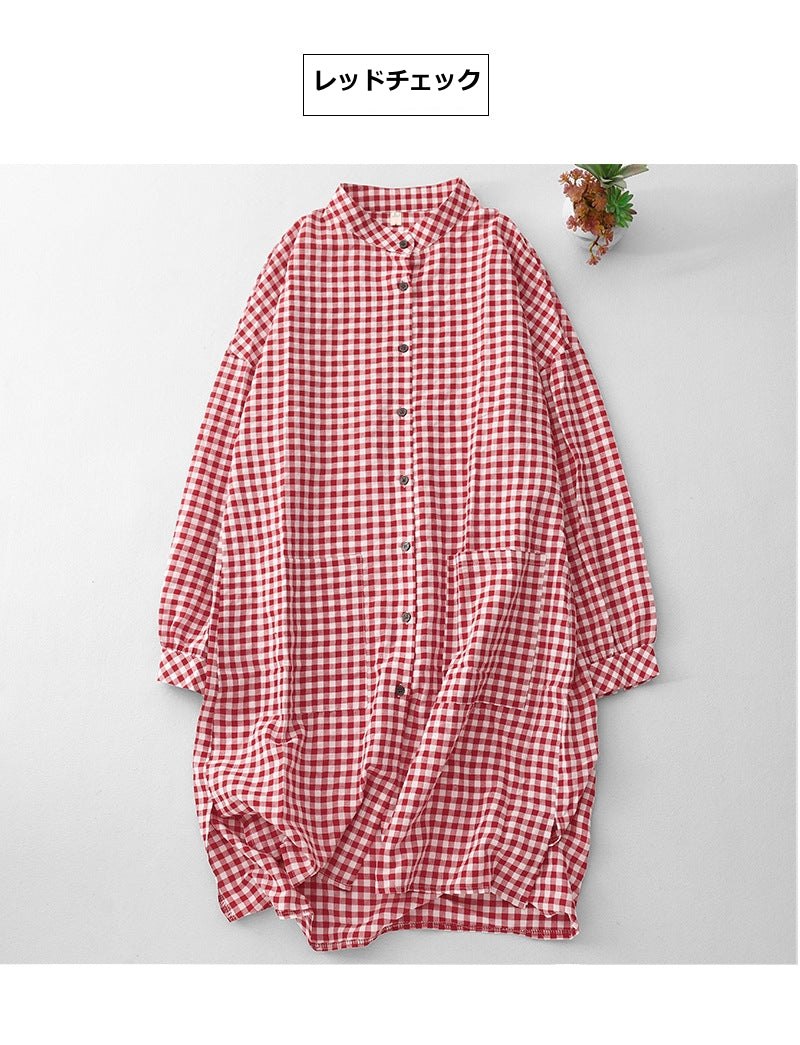 チェックシャツ ブラウス ワンピース トップス レディース オーバーシャツ 長袖シャツ ロングシャツ