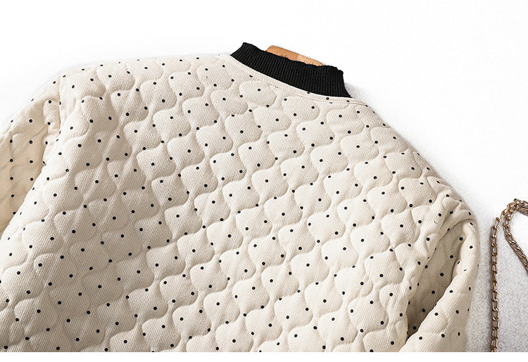 ドット柄ジャケット 長袖 レディース ラウンドネック カジュアル 普段着 レトロ 女性
