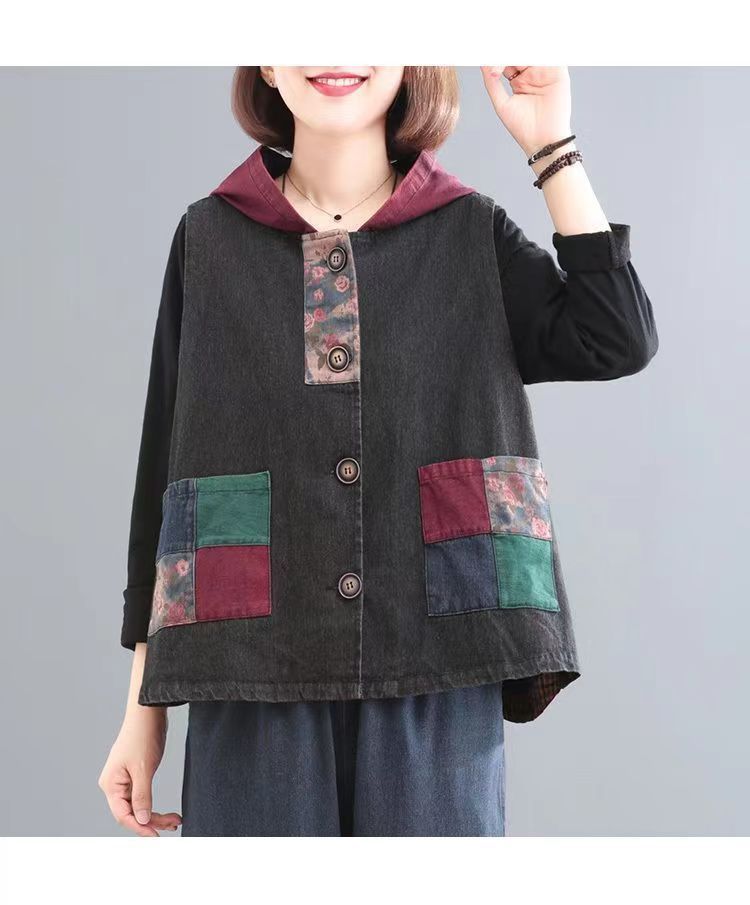 デニム ノースリーブ レディース 春秋 前開き 重ね着 アウター トップス