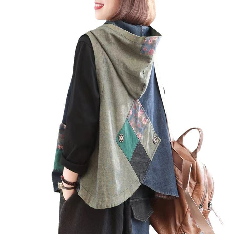 デニム ノースリーブ レディース 春秋 前開き 重ね着 アウター トップス